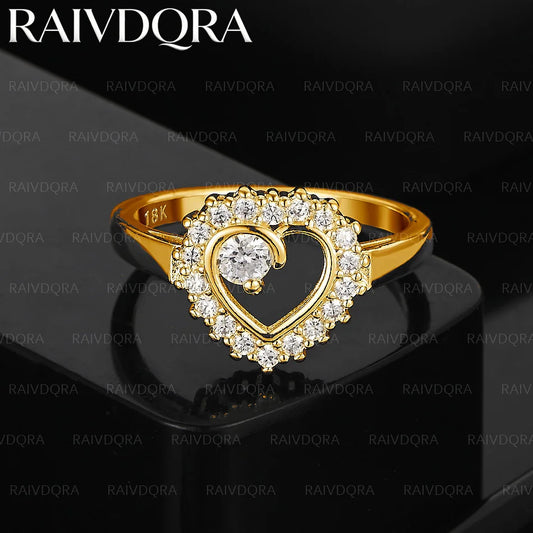 18K Gold Plated Rings For Women Heart Inlay Zircon Ring Wedding Party Engagement Band Luxury Charms Jewelry Gift