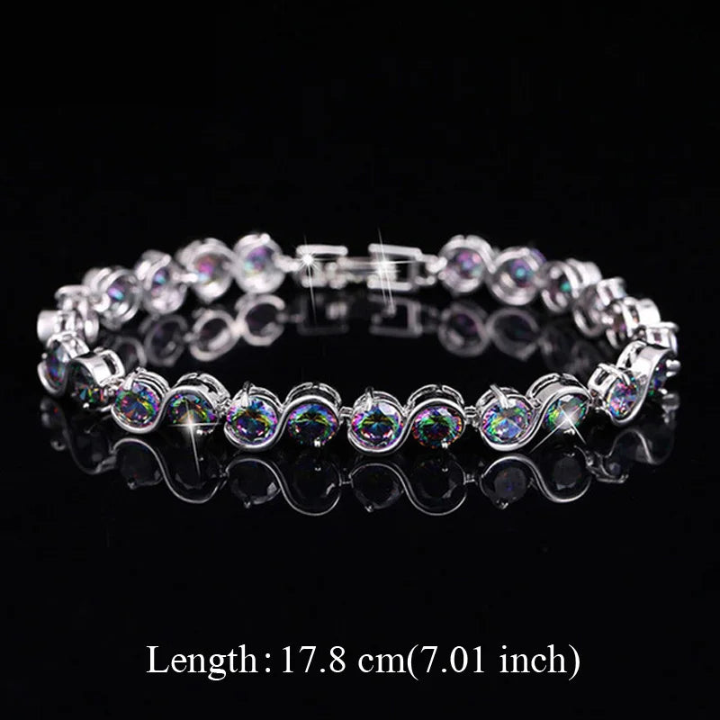 Pera Fashion Women Evening Party Jewelry Natural Light Blue Oval Rainbow Mystic Crystal Stones Bracelets for Birthday Gift B087