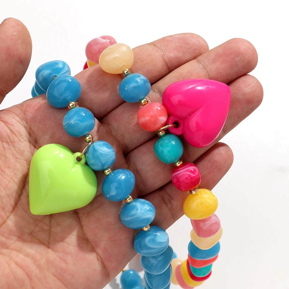 Fashion Acrylic Oval Round Beads Heat Pendant Necklace Boho Irregular Geometric Beaded Choker Necklaces New Party Jewelry Gifts