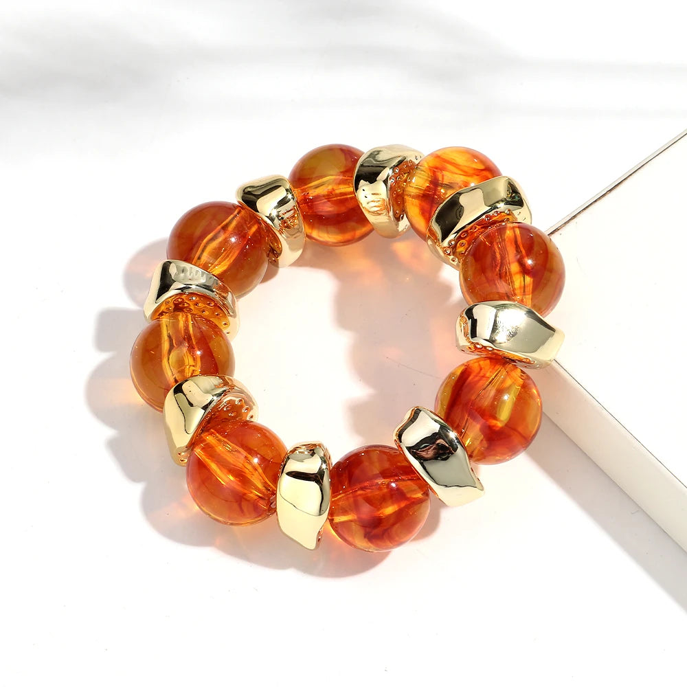 Trendy Acrylic Geometric Round Beads Stretch Bracelets for Women Fashion Irregular CCB Beaded Bangele Bracelet Jewelry Accessory