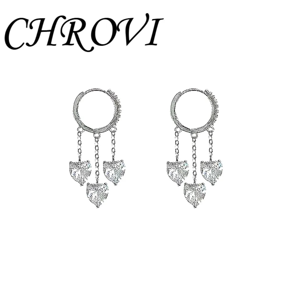 Light Luxury 925 Sterling Silver Sparkling Heart Tassel Fairy-Style Boutique Women's Earrings