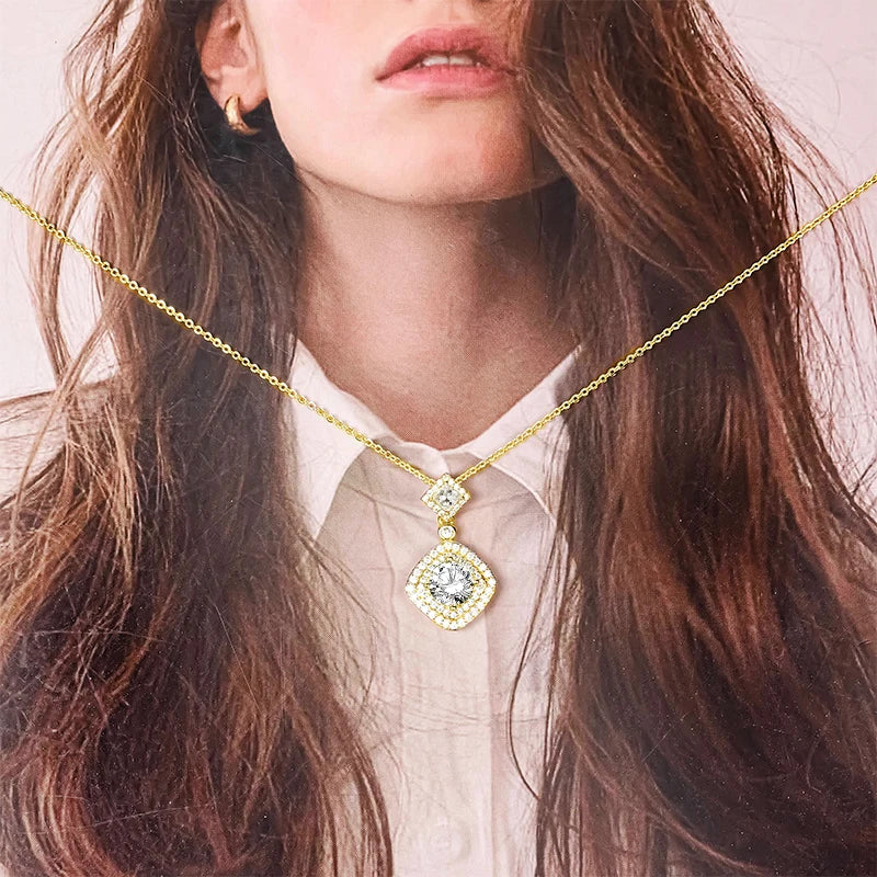 OXTAO Exquisite Moissanite Pendant Necklaces 6.5mm  D VVS1 for Women Elegant Geometric Motif Necklace Jewelry 14K Gold Filled