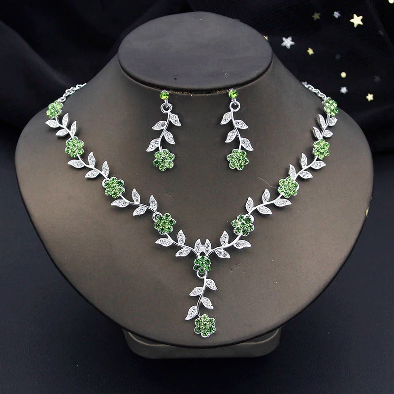 Exquisite 16 Colors Flower Jewelry Set Rhinestone Pendant Party Women Fashion Romantic Wedding Necklace Earring Set 3pcs Gifts