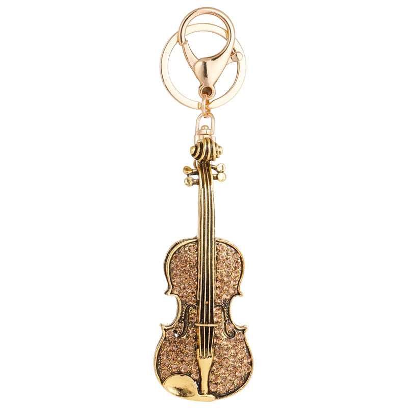 Violin Key Ring Concert Concert Souvenir Gift Women's Luxury Bag Pendant Keychain Rhinestone Crystal Handicraft