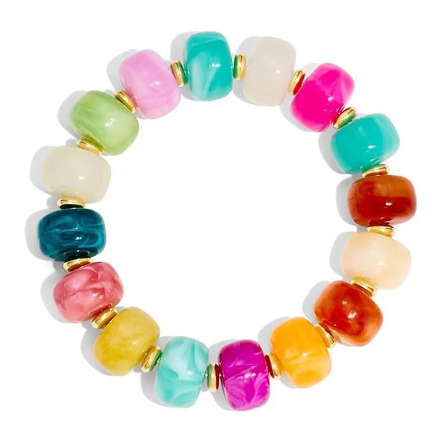 Boho Colorful Geometric Beads Elastic Bracelets for Women Fashion Acrylic Flat Round Bead Bracelet Beach Jewelry Gifts