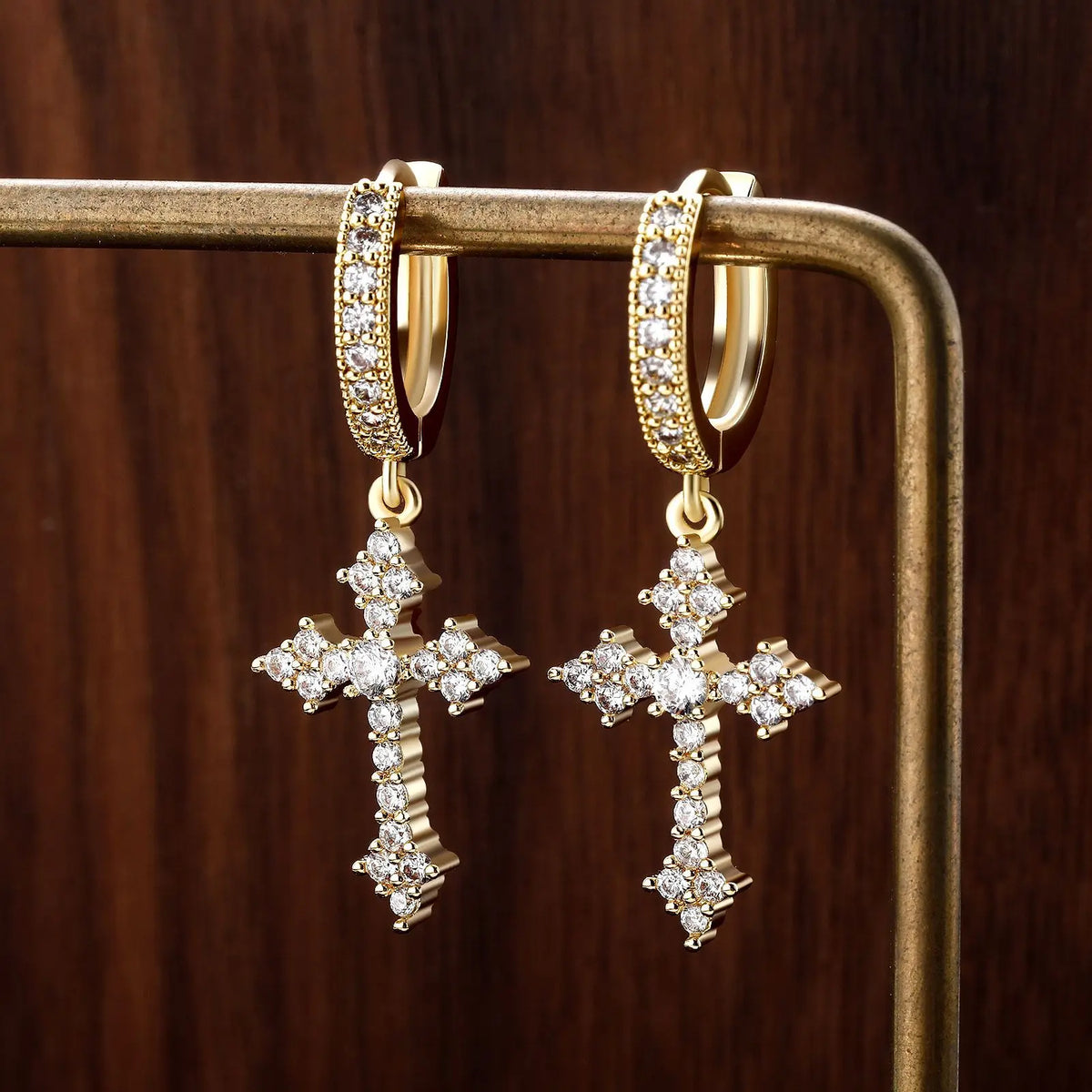 OXTAO Statement Hiphop Cross Earrings for Men Women 2.5mm D VVS1 Moissanite Drop Earrings Party Jewelery Gifts 14K Gold Filled