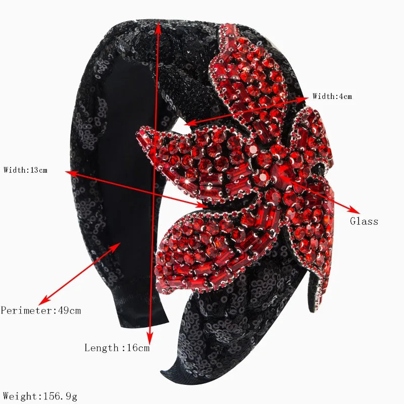 Vintage Rhinestone Sequin Velvet Wide Headband for Women Luxury Jeweled Flower Hair Hoop Elegant Bridal Hair Accessories