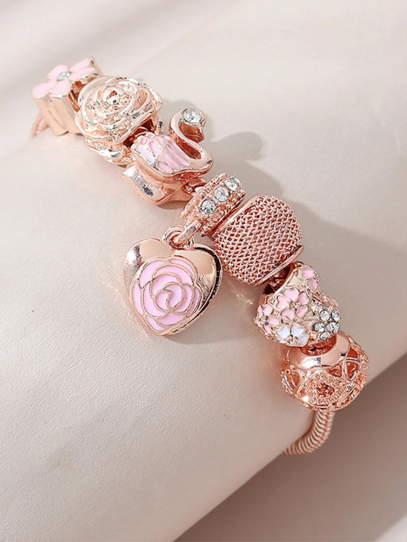 1Pcs Minimalist And Atmospheric Oil Dripping Rose Heart Bead Bracelet Fashionable Oil Painting Swan Lantern Bead Bracelets7633