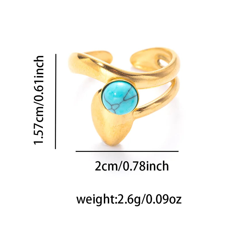 ANENJERY 316L Stainless Steel Colorful Stone Water Droplets Open Ring for Women Personality Niche Jewelry Niche Gifts Wholesale