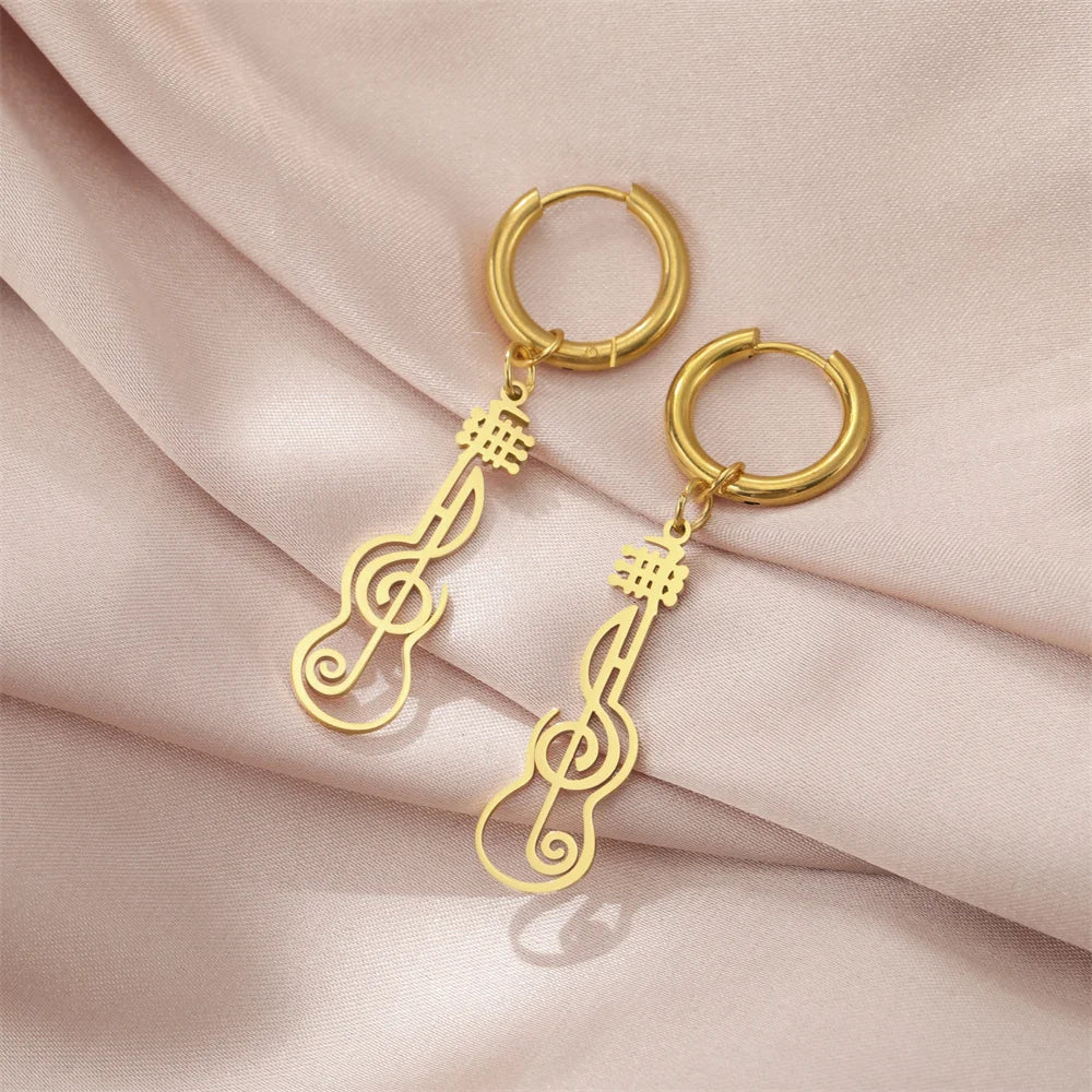 My Shape Music Note Drop Earrings for Women Men Gifts Stainless Steel Classic Musical Violin Dangle Earring Jewelry Musican Gift
