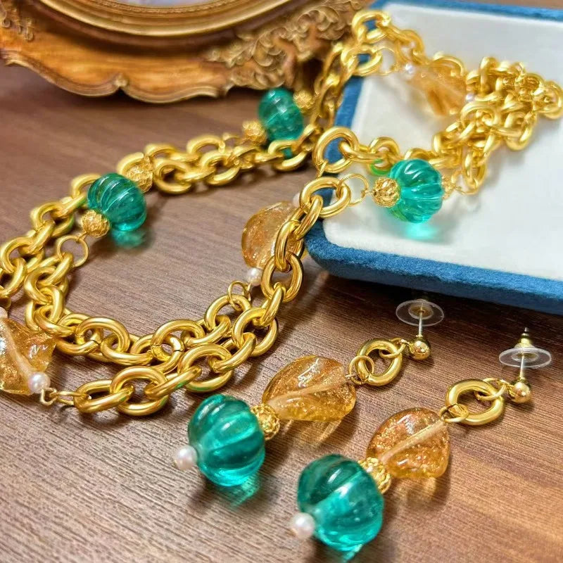 Women Necklaces Vintage Palace Style Glass Glaze Luxury Fashion Jewelry Dinner Party Exquisite Elegant Collares Para Mujer