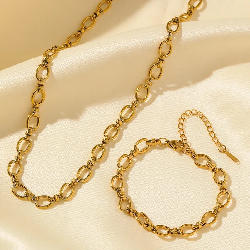 EILIECK 316L Stainless Steel Gold Color Chain Statement Necklace Bracelet For Women Charm Simple Jewelry Bijoux Jewelry Set Gift