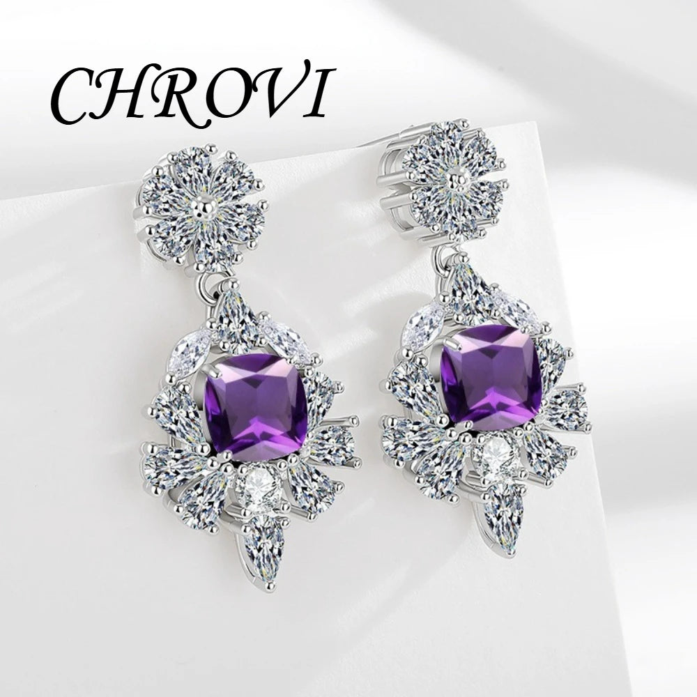 Quality 925 sterling silver chrysanthemum-shaped sugar cube with zircon and fashionable luxurious diamond stud earrings