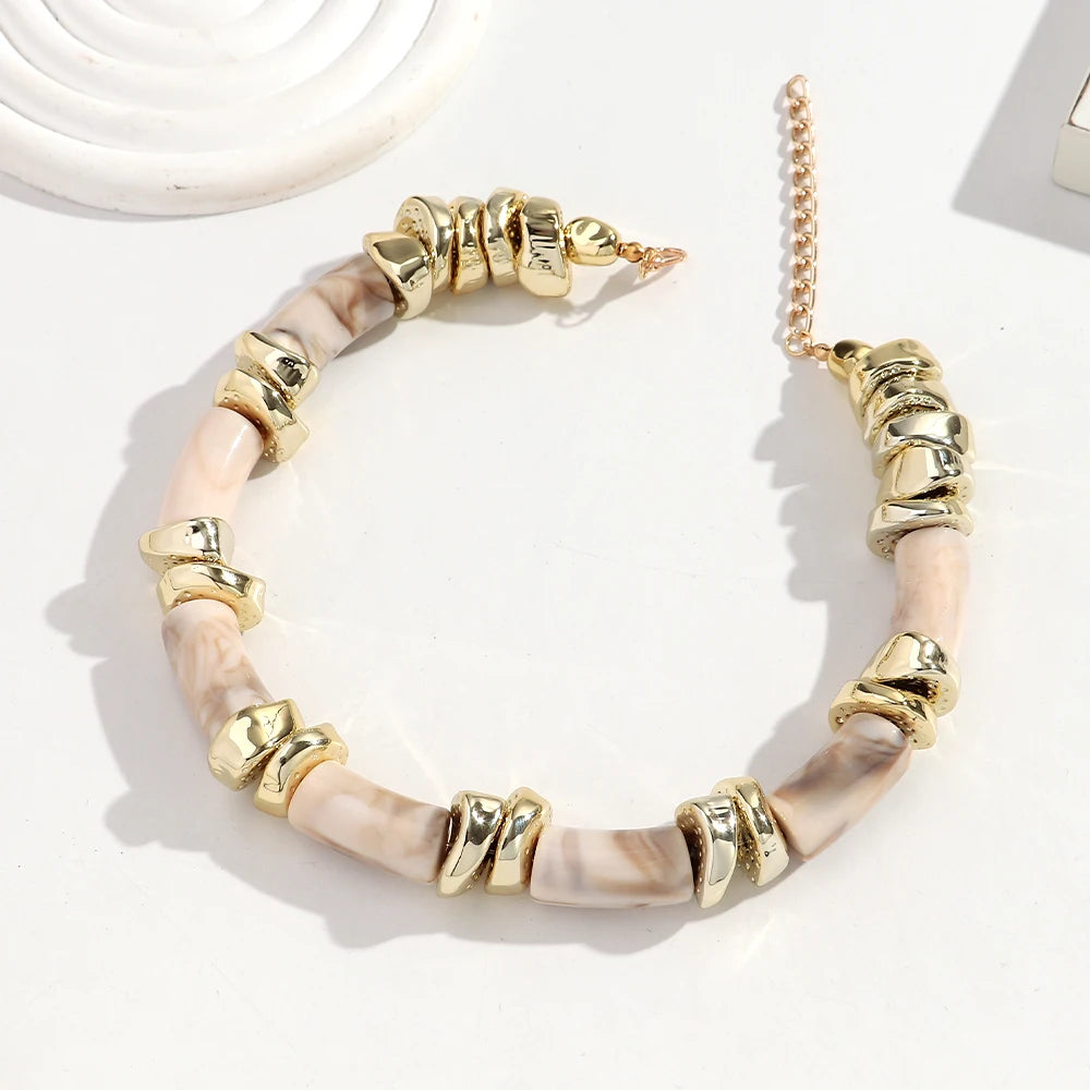 Statement Acrylic Geometric Beads Golden Irregular Spacer Choker Necklaces Elegant Colorful Chunky Necklace Fashion Jewelry
