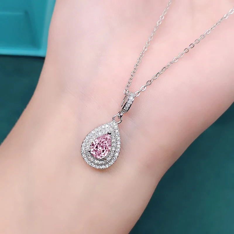 Huitan Women Pendant Necklace Water Drop Design Versatile Fashion Party Daily Inlaid Shiny CZ Silver Color Accessories Jewelry