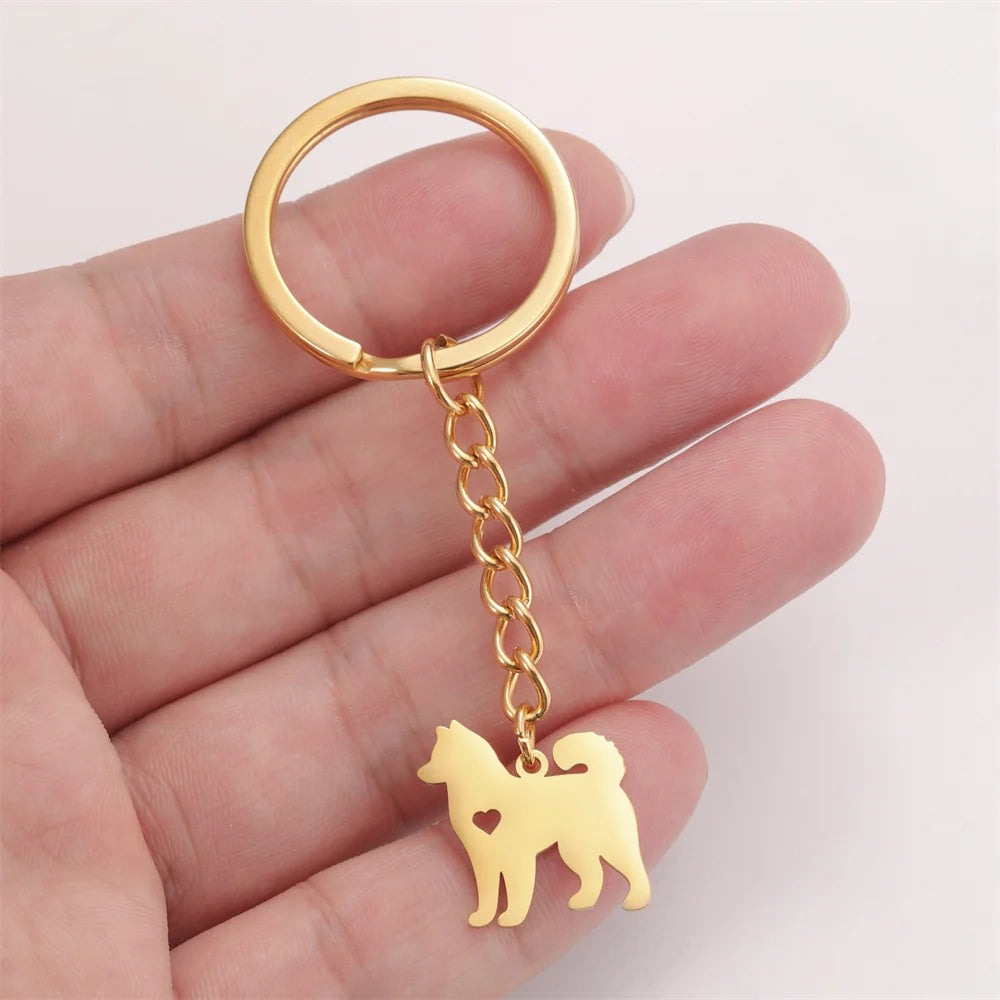 Cute Dog Samoye Keychain for Women Men Stainless Steel Dachshund Puppy Animal Lovers Key Ring for Car Backpack  Jewelry Gifts