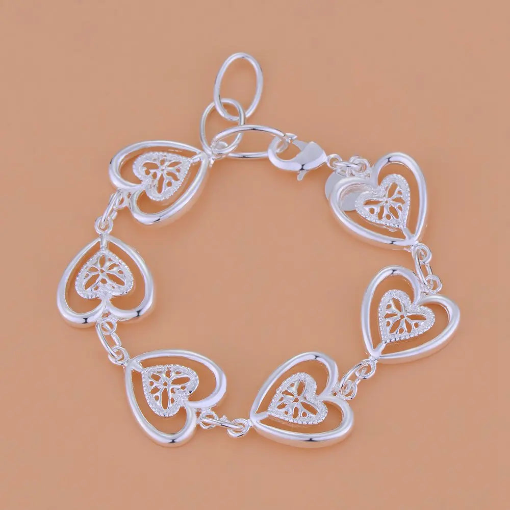 NEW 925 Sterling Silver Bracelets Heart For Women Exquisite Student Girlfriend Jewelry Accessories Wedding Mother's Day Gift