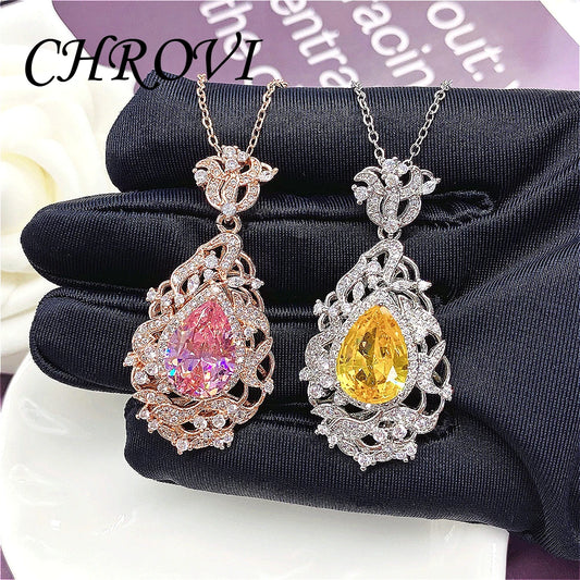 Luxury-Style 925 Sterling Silver Cherry Blossom Pink Zircon Necklace for Women - Retro Pendant Necklace