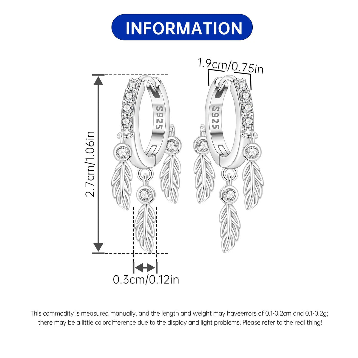Orstarry 925 Sterling Silver Feather Lucky Symbol Drop Earrings Women Earrings Charm Fashion Versatile Party Jewelry Gifts