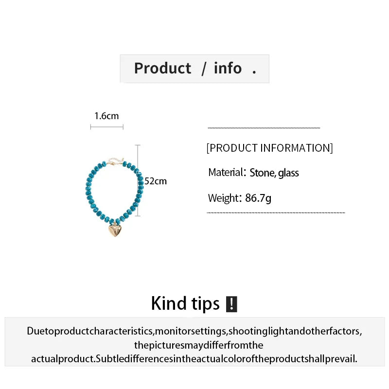 KMVEXO Bohemia Colorful Resin Beaded Heart Pendant Acrylic Necklaces for Women Aesthetic Y2K Fashion Choker Necklace Jewelry ﻿