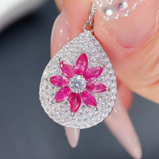 Natural Ruby 925 Silver Pendant with Individual Certificate 2.5x5mm Genuine Ruby from Myanma Luxury Fine Jewelry