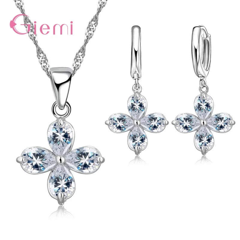 925 Silver Needle Jewelry Sets for Women Girls 34 Models Option Austrian Crystal Rhinestone Pearl Pendant Necklace Earrings