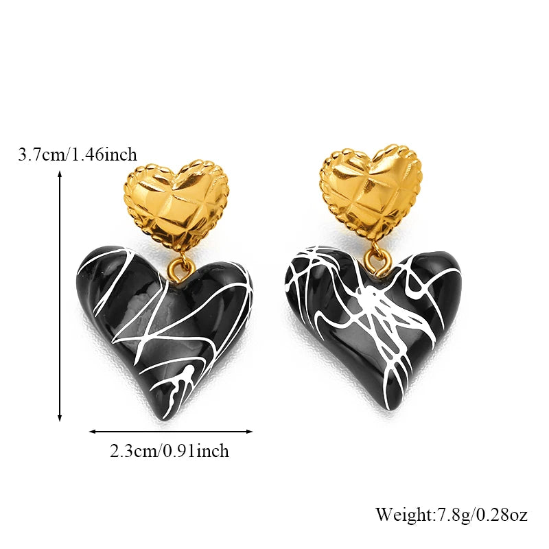 EILIECK 1pair New Stainless Steel Elegant Red Heart-Shaped Pendant Earrings For Women Fashion Ear Stud Waterproof Jewelry Gift