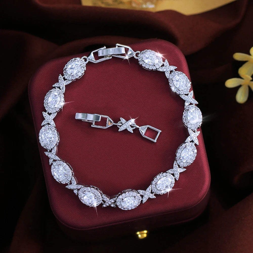ThreeGraces Vintage Sparkling Yellow Zirconia Bridal Wedding Party Geometric Oval Shape Tennis Bracelet for Women Jewelry B612