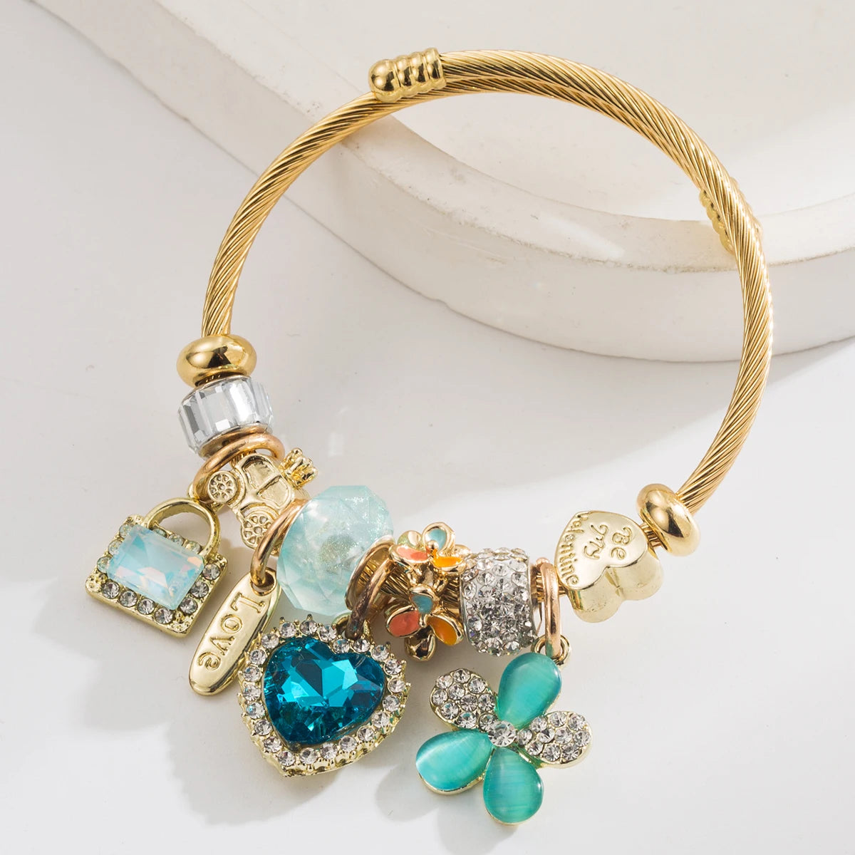 Cross border Hot Selling Panjia Stainless Steel Bracelet, Fashionable And Sweet Lock Heart Heart-Shaped Flower Pendant, High-End