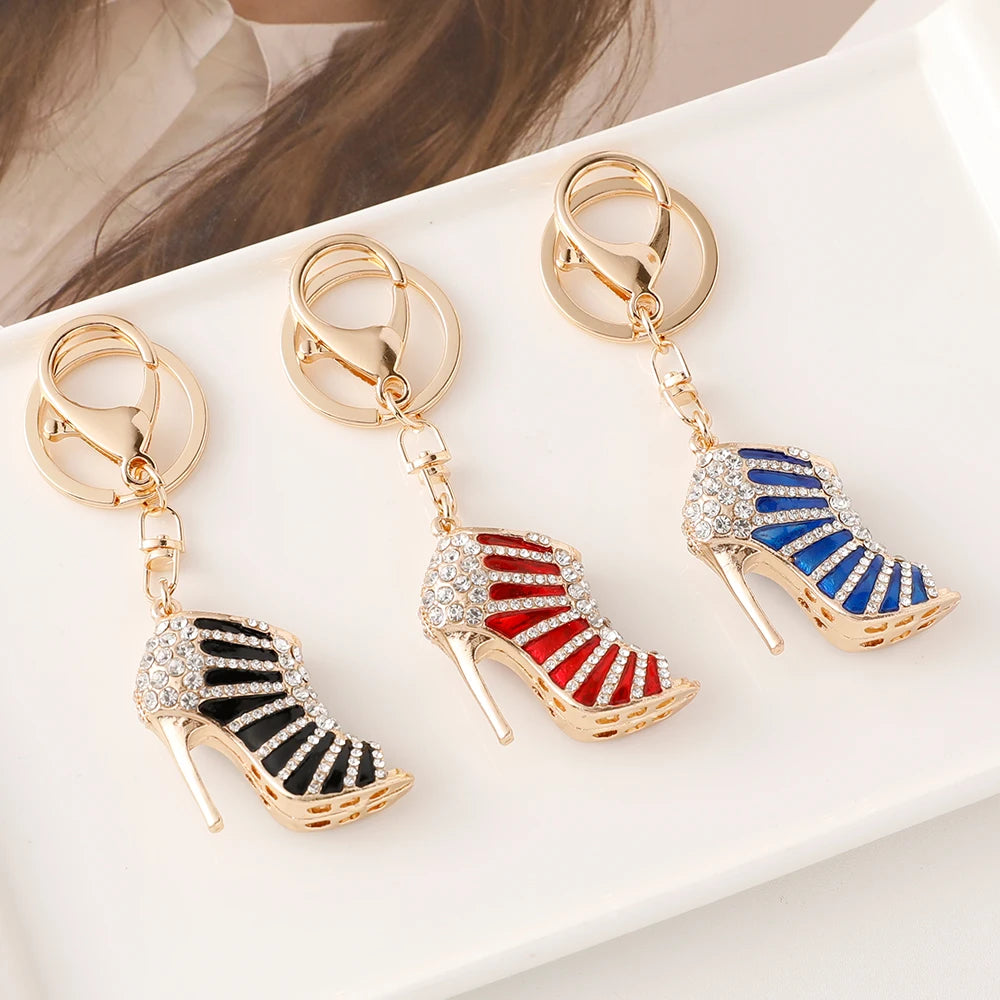 2024 New Sparkling Crystal Luxury Women's High Heels KeyChain Bag Pendant Souvenir Gift Car Key Ring