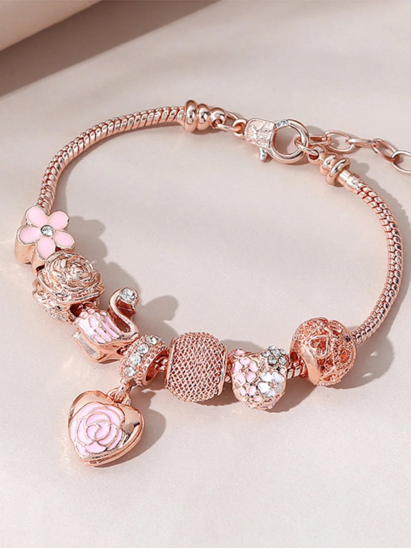 1Pcs Minimalist And Atmospheric Oil Dripping Rose Heart Bead Bracelet Fashionable Oil Painting Swan Lantern Bead Bracelets7633