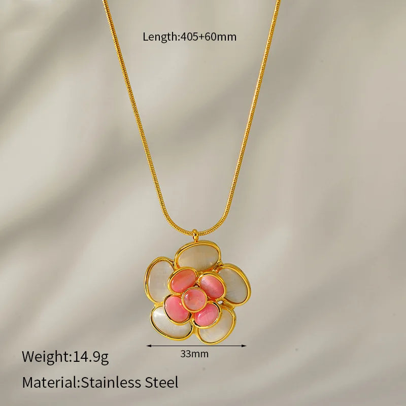 EILIECK 316L Stainless Steel Colorful Enamel Flower Necklace Earrings Ring Set For Women Trendy Waterproof Jewelry Lady Gift