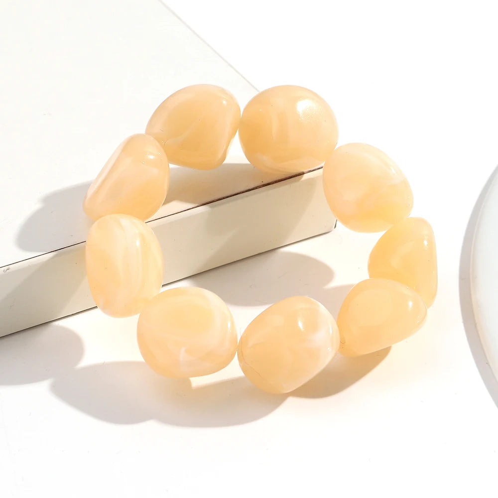 Boho Colorful Irregular Stone-shaped Beads Stretch Bangle Bracelets New Resin Geometric Beaded Bracelet 2026 Trendy Jewelry