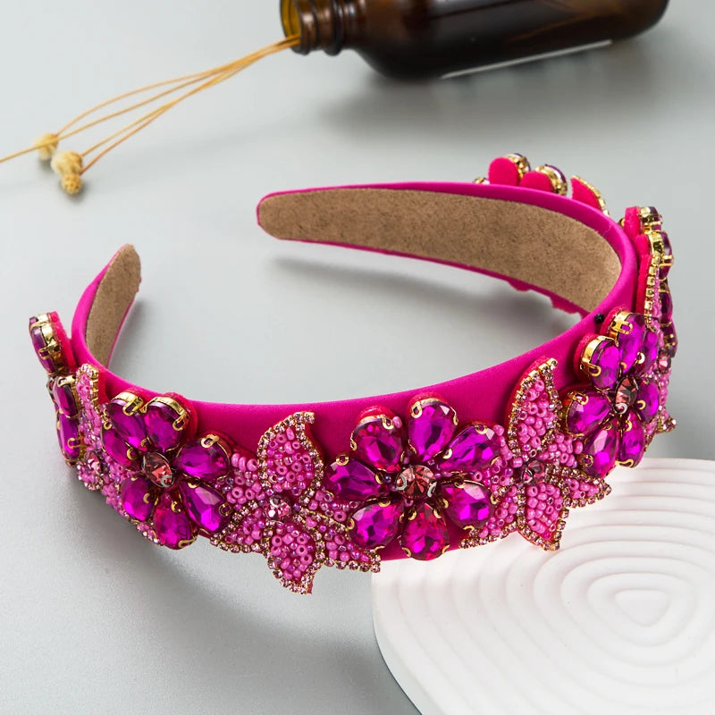 European and American Fashion Trend New Fabric Rhinestone Crystal Headband Women's Retro Baroque Bright Hair Band