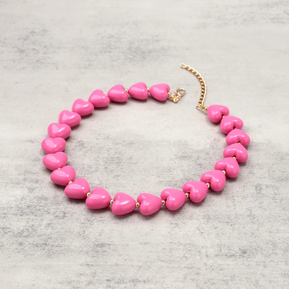 Fashion Pink Acrylic Geometric Beads Bracelets Necklace Earrings for Women Heart Tube Beaded Bracelets 2026 New Jewelry Gifts