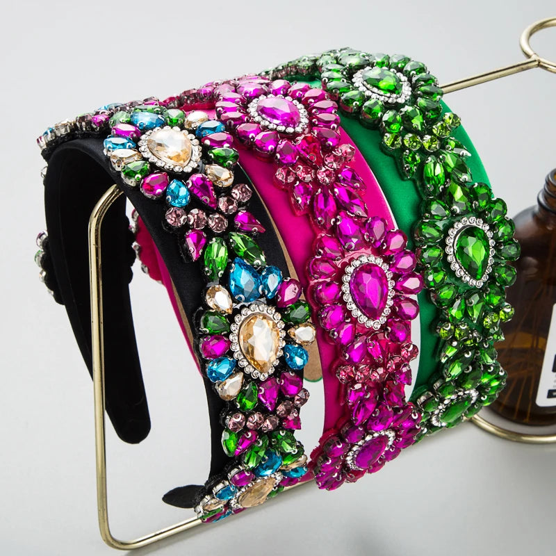 Trendy and Stylish Black Velvet Hair Hoop With Rhinestones and Ultra Sparkling Wide Brimmed Women's Palace Style Hair Accessorie