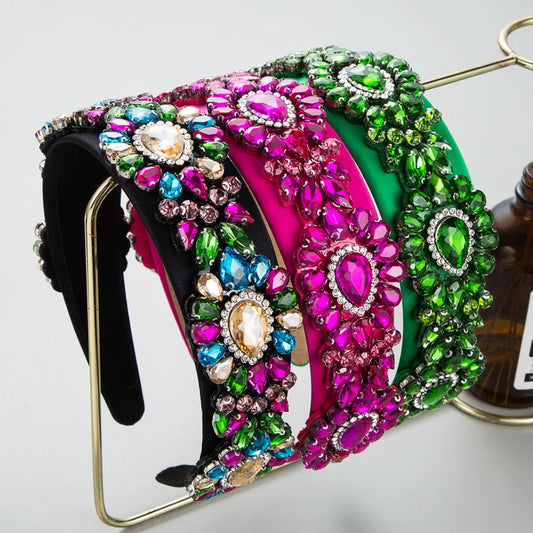 Trendy and Stylish Black Velvet Hair Hoop With Rhinestones and Ultra Sparkling Wide Brimmed Women's Palace Style Hair Accessorie