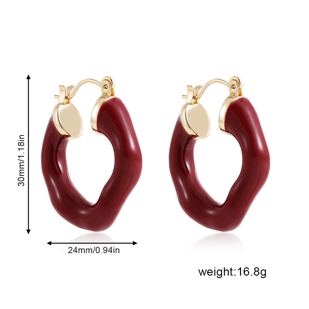 New Trendy Colorful Irregular Geometric Thick Hoop Earrings for Women Enamel Color Circle Hoops Ear Buckle Jewelry Gift