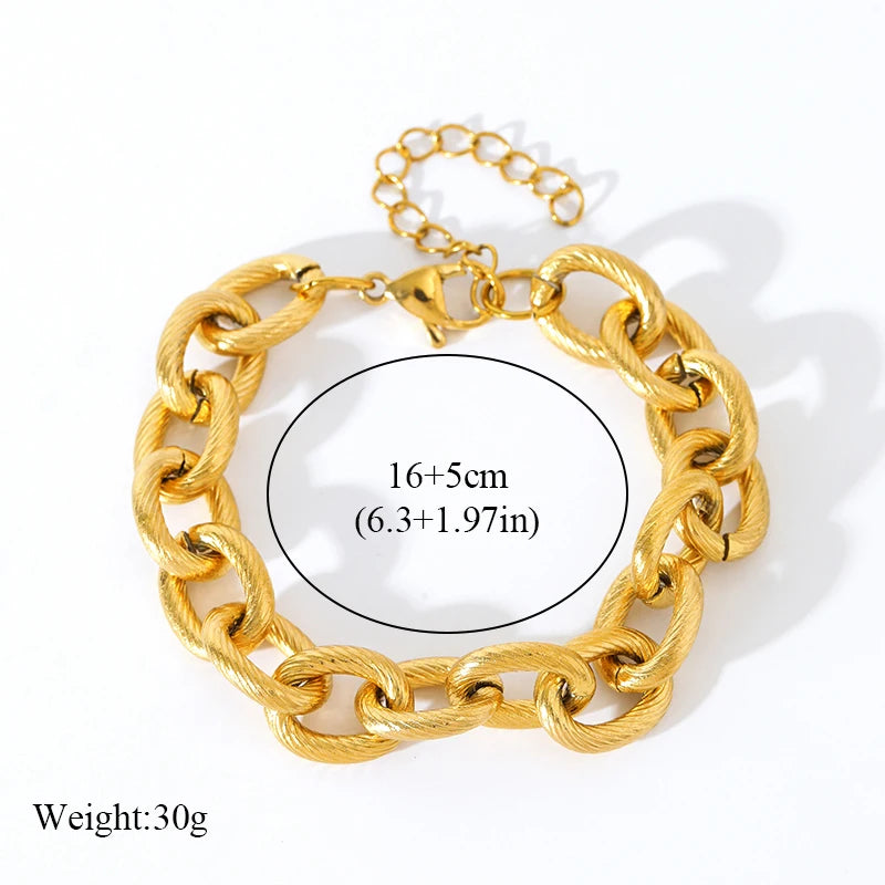 EILIECK 316L Stainless Steel Gold Color Thick Chain Bracelet For Women Men New Trendy Waterproof Wrist Chain Jewelry Gift Party