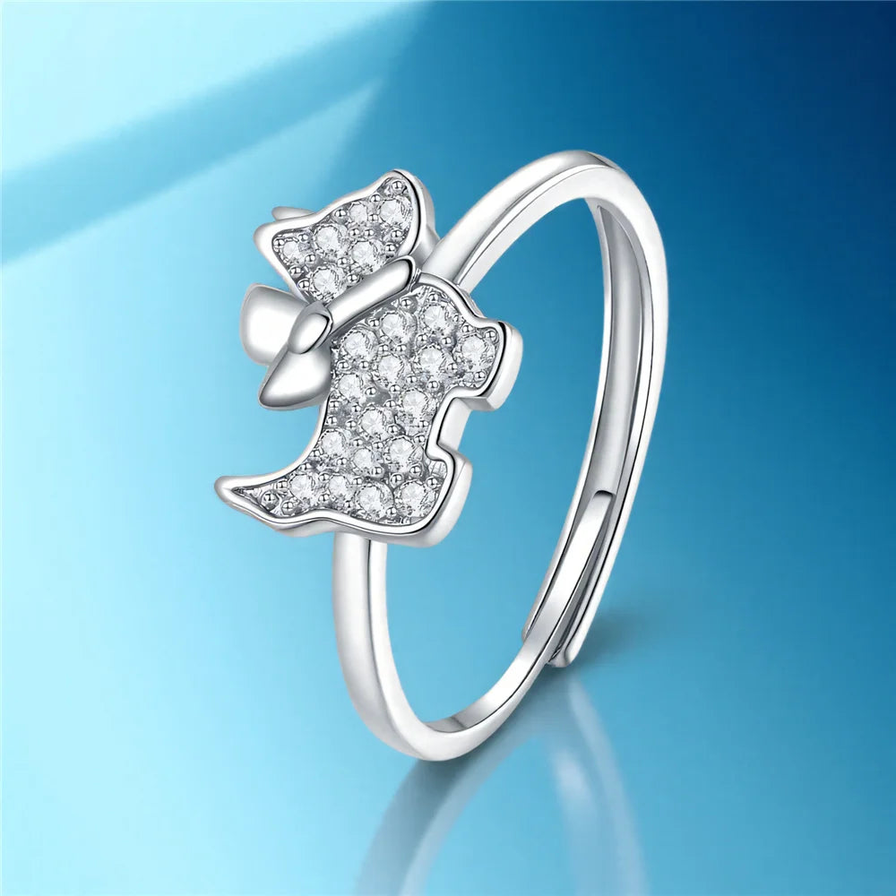 Cute Female White Blue Red Zircon Open Wedding Rings Promise Adjustable Gold Color Engagement Jewelry For Women