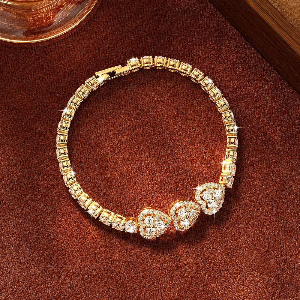 OXTAO Heart Moissanite Tennis Chain Bracelet  White Green Pink Lab Imitation Diamond Colorful Jewelry Bracelet 14K Gold Filled