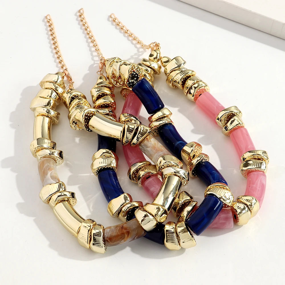 Statement Acrylic Geometric Beads Golden Irregular Spacer Choker Necklaces Elegant Colorful Chunky Necklace Fashion Jewelry