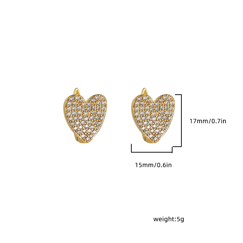 Exquisite CZ Crystal Love Heart Hoop Earrings for Women Cubic Zirconia Gold Color Sweet Cute Hollow Earrings Fashion Jewelry