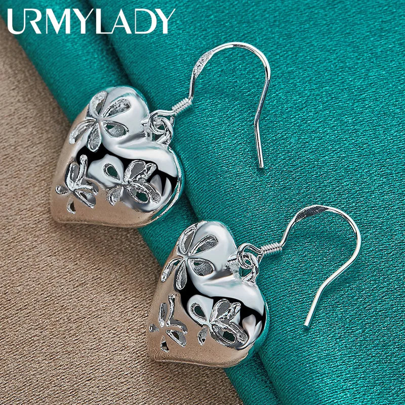 URMYLADY 925 Sterling Silver Heart Earrings For Women Wedding Party Fashion Charm Jewelry