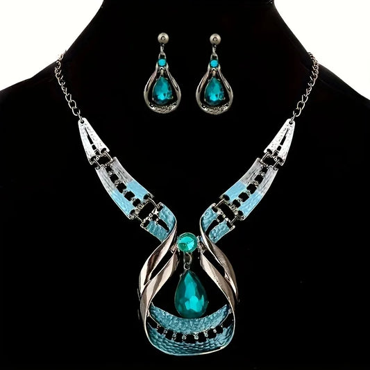 Geometry Fashion Metal Jewelry Set Necklace Earring For Woman New Boho Maxi Statement Collar Jewelry Necklace