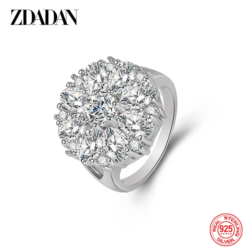 ZDADAN 925 Sterling Silver Flower Amethyst Finger Ring For Christmas Women Party Jewelry Gift