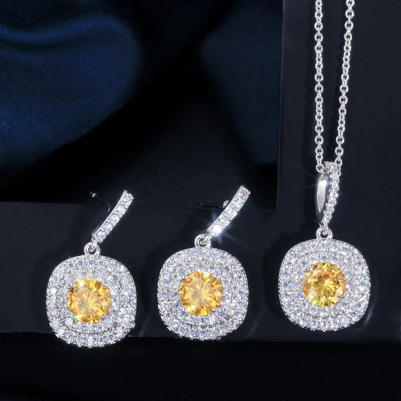 ThreeGraces New Fashion Shiny Green Zirconia Earrings and Pendant Necklace Wedding Evening Party  Jewelry Set for Women JS581