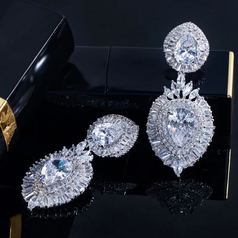 ThreeGraces Luxurious Shiny Cubic Zirconia Long Large Statement Dangle Women Party Wedding Bridal Earrings for Brides E2137