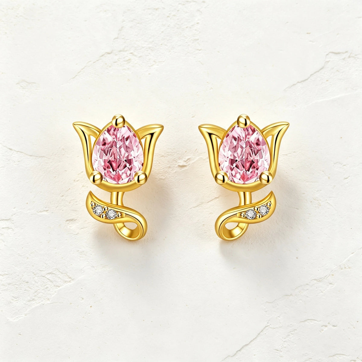 Purple White Zircon Small Rose Flower Stone Stud Earrings For Women Gold Silver Color Wedding Jewelry Earring Mother's Day Gifts