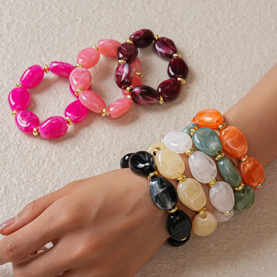 Trendy Colorful Marbled Irregular Oval Bead Elastic Bracelets Boho Resin Geometric Beaded Bangles Bracelet 2026 Fashion Jewelry